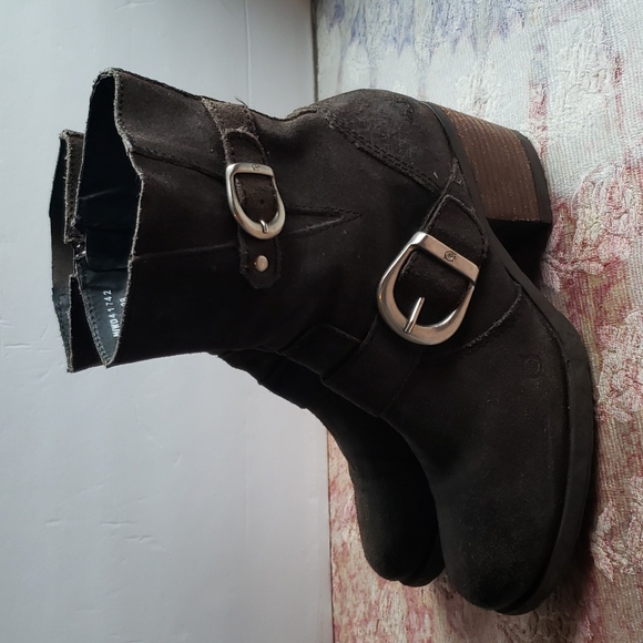 Born Brown Suede Midcaf Block Heel Combat Motor Women's Boots Size 7 - Picture 3 of 7